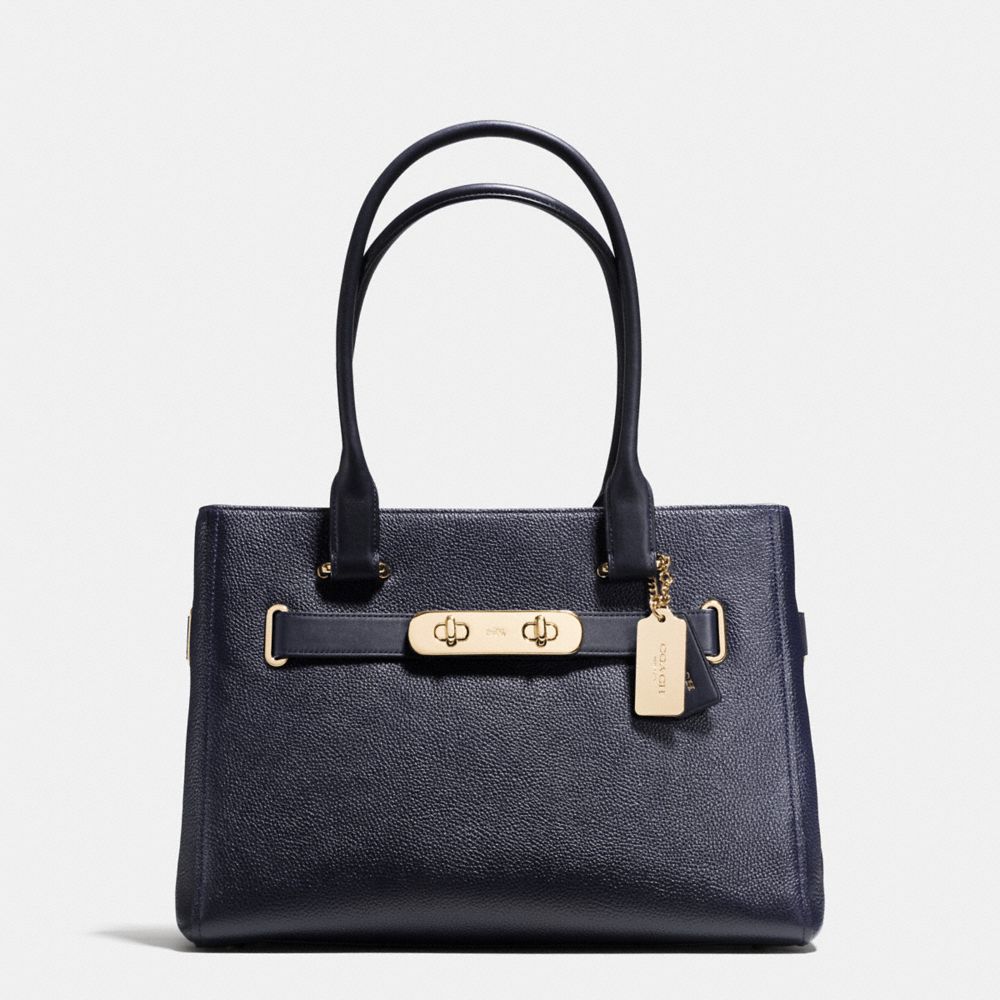 COACH SWAGGER CARRYALL IN PEBBLE LEATHER - LIGHT GOLD/NAVY - COACH F36488