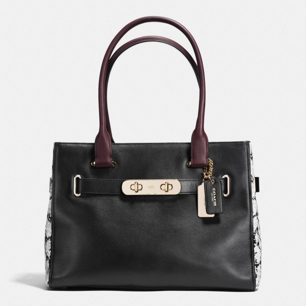 COACH F36498 - COACH SWAGGER CARRYALL IN COLORBLOCK EXOTIC EMBOSSED LEATHER LIGHT GOLD/BLACK