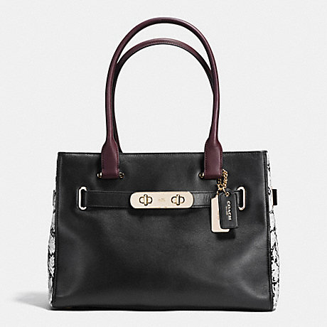 COACH F36498 COACH SWAGGER CARRYALL IN COLORBLOCK EXOTIC EMBOSSED LEATHER LIGHT-GOLD/BLACK