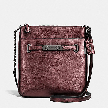 COACH f36502 COACH SWAGGER SWINGPACK IN METALLIC PEBBLE LEATHER BLACK ANTIQUE NICKEL/METALLIC CHERRY