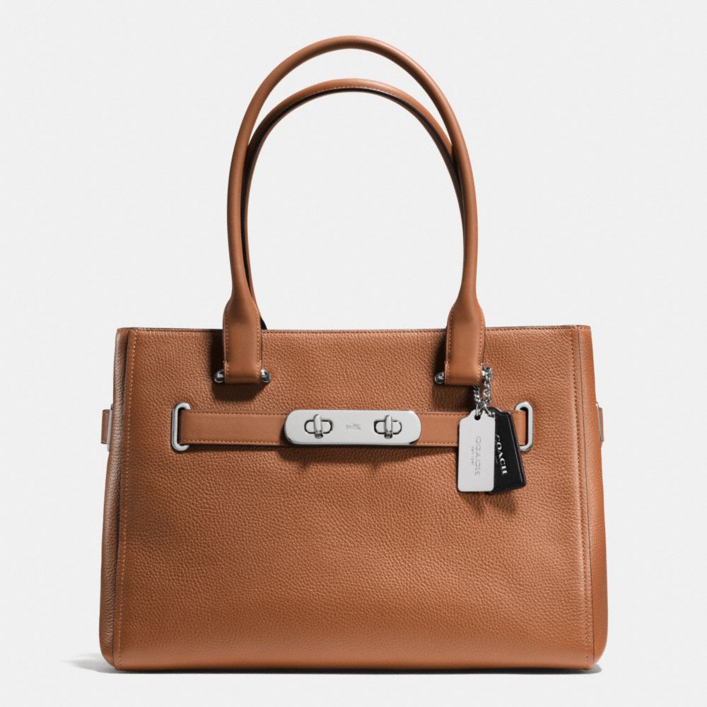 COACH SWAGGER CARRYALL IN COLORBLOCK PEBBLE LEATHER - SILVER/SADDLE - COACH F36514