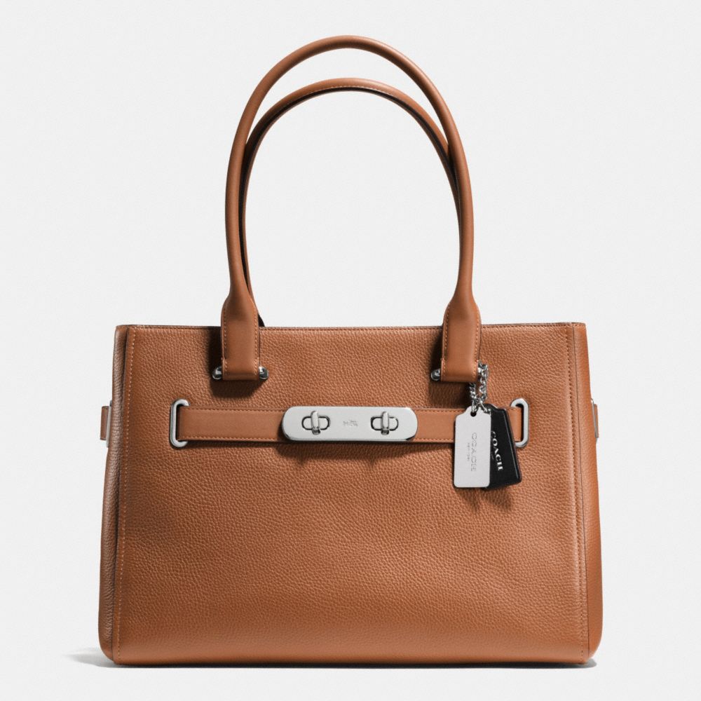 COACH F36514 Coach Swagger Carryall In Colorblock Pebble Leather SILVER/SADDLE