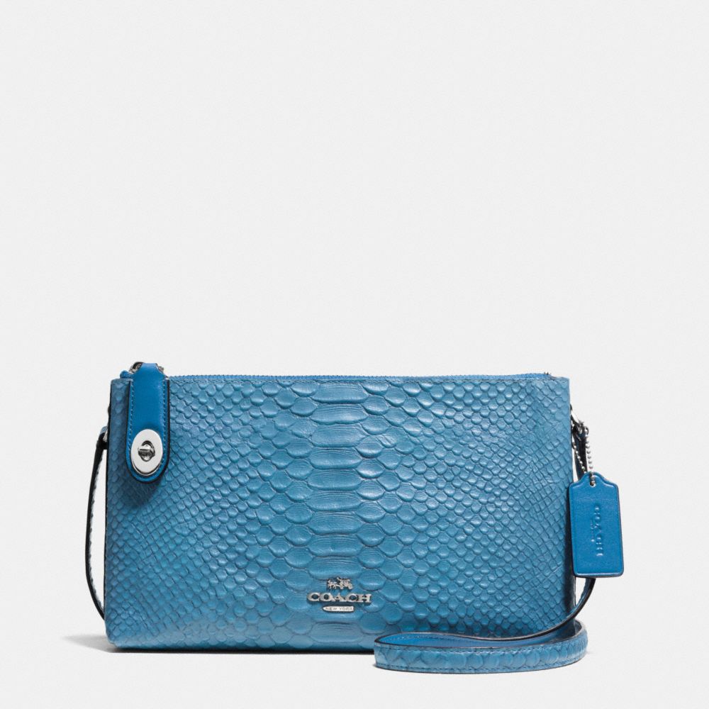 COACH F36521 CROSBY CROSSBODY IN SNAKE EMBOSSED LEATHER SILVER/PEACOCK