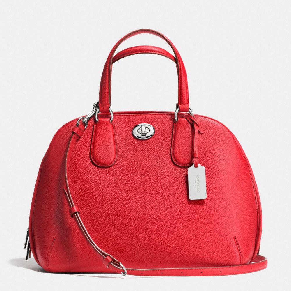 PRINCE STREET SATCHEL IN POLISHED PEBBLE LEATHER - f36542 - SILVER/TRUE RED