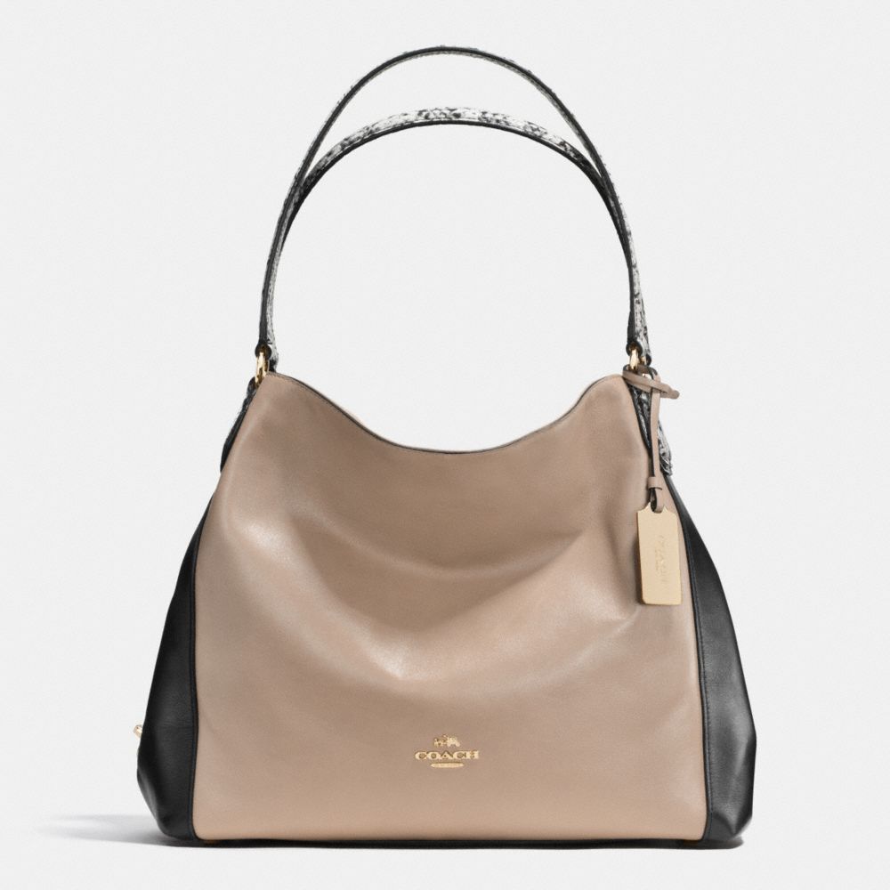 COACH F36551 EDIE SHOULDER BAG 31 IN COLORBLOCK EXOTIC EMBOSSED LEATHER LIGHT-GOLD/STONE