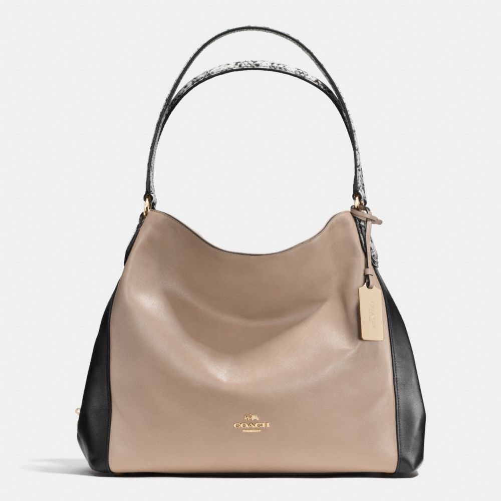 COACH EDIE SHOULDER BAG 31 IN COLORBLOCK EXOTIC EMBOSSED LEATHER - LIGHT GOLD/STONE - F36551