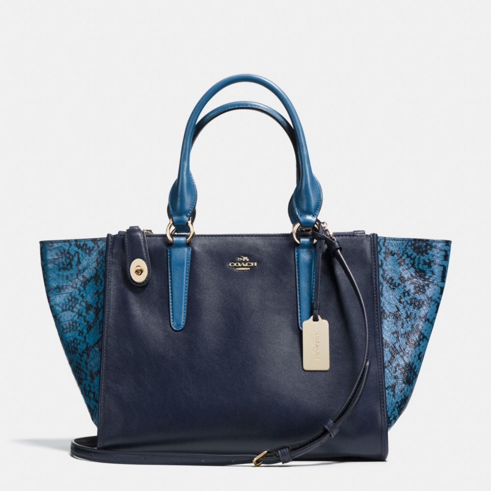 CROSBY CARRYALL IN COLORBLOCK EXOTIC EMBOSSED LEATHER - f36571 - LIGHT GOLD/NAVY