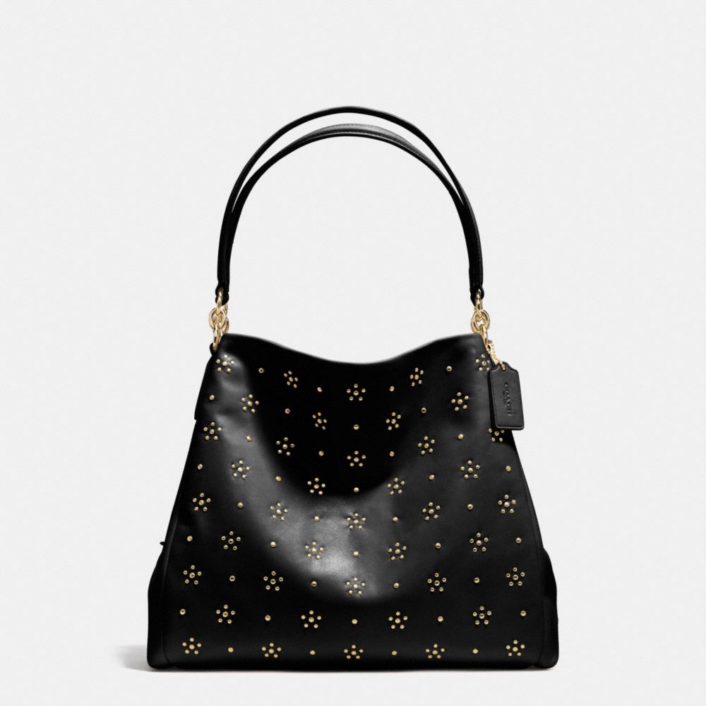 COACH f36590 ALL OVER STUD PHOEBE SHOULDER BAG IN CALF LEATHER IMITATION GOLD/BLACK