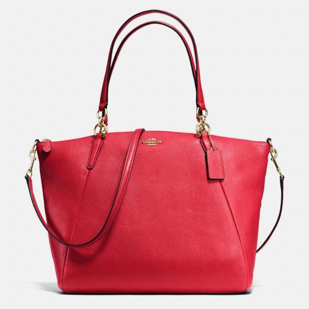 KELSEY SATCHEL IN PEBBLE LEATHER - f36591 - IMITATION GOLD/CLASSIC RED