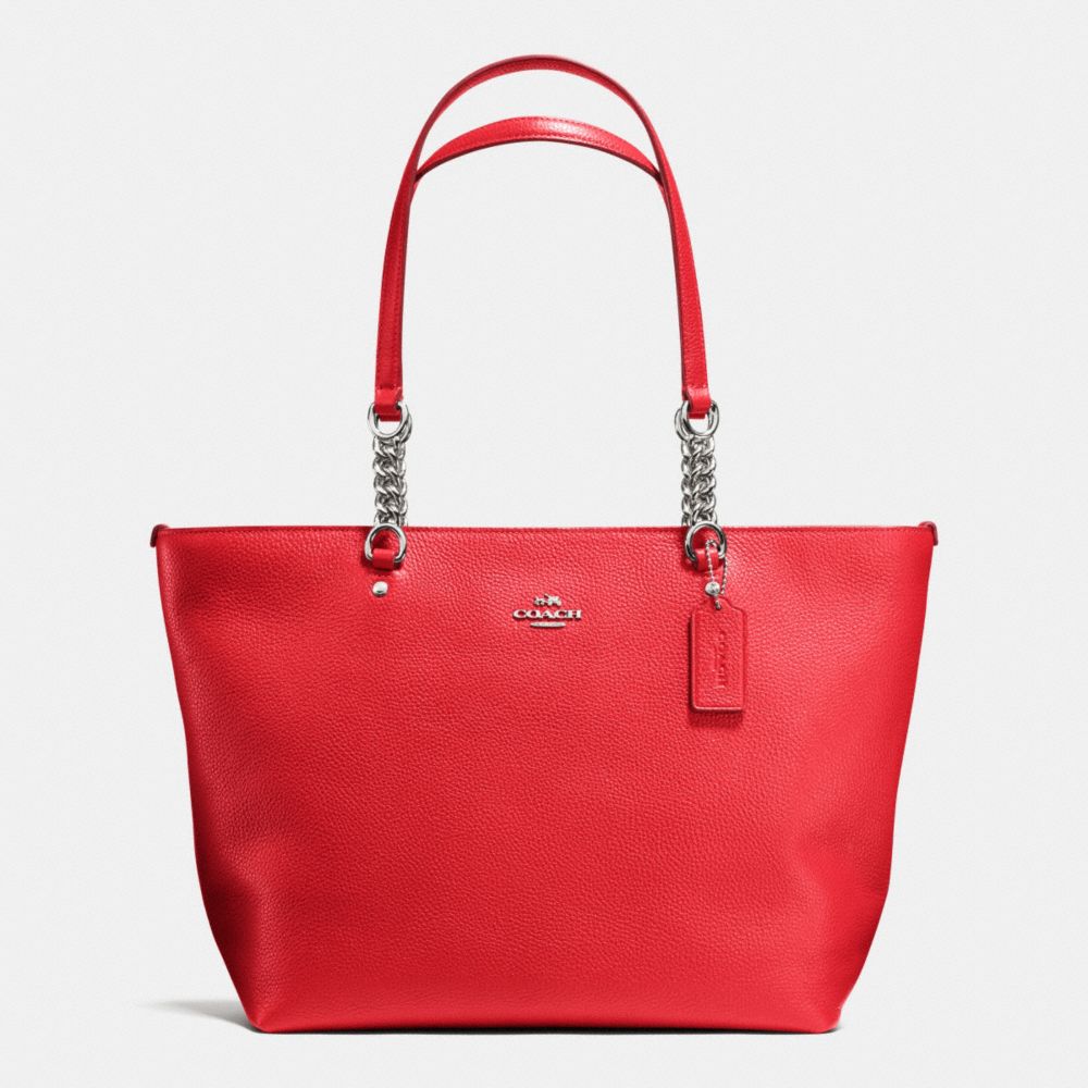 COACH F36600 SOPHIA TOTE IN PEBBLE LEATHER SILVER/TRUE-RED