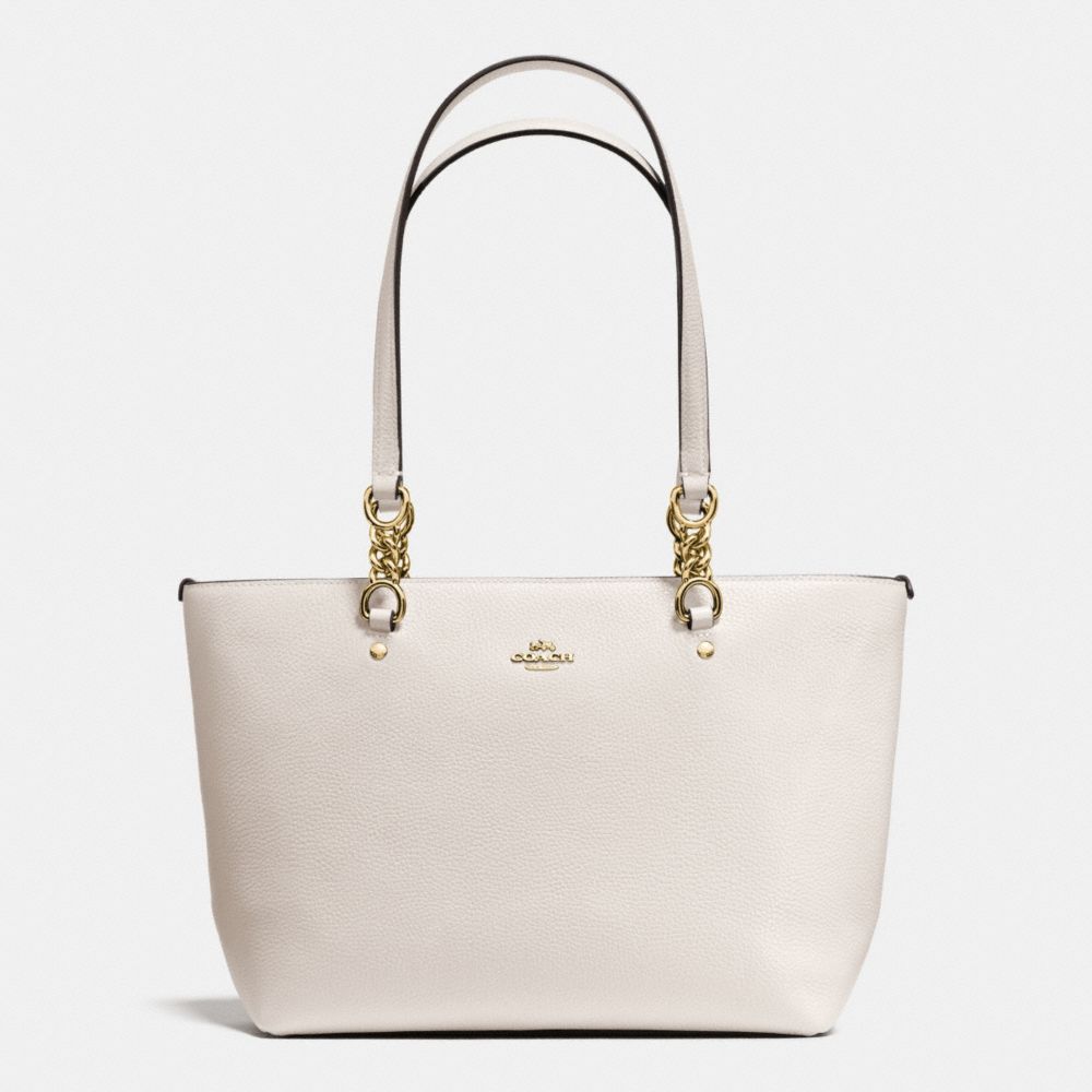 SOPHIA SMALL TOTE IN POLISHED PEBBLE LEATHER - f36604 - LIGHT GOLD/CHALK