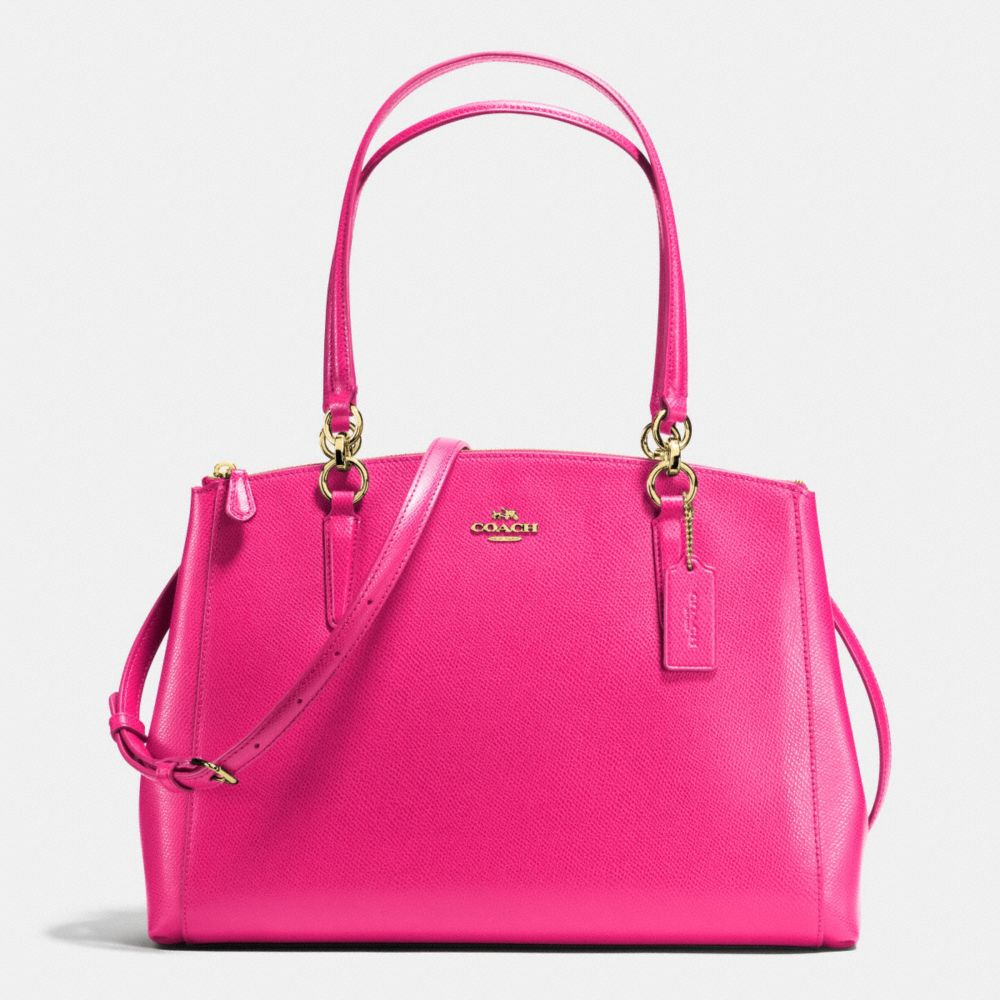 COACH F36606 Christie Carryall In Crossgrain Leather IMITATION GOLD/PINK RUBY