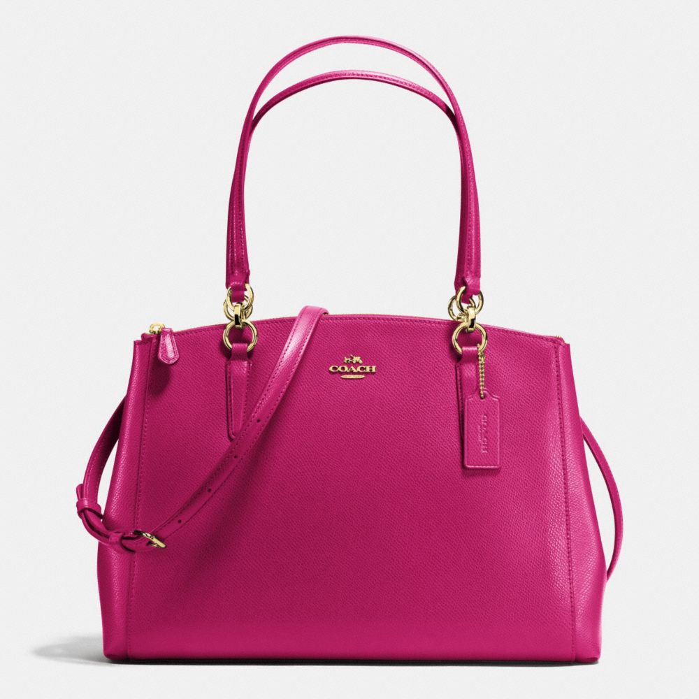 COACH CHRISTIE CARRYALL IN CROSSGRAIN LEATHER - IMITATION GOLD/CRANBERRY - f36606