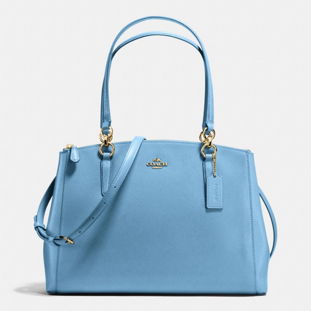COACH F36606 CHRISTIE CARRYALL IN CROSSGRAIN LEATHER IMITATION-GOLD/BLUEJAY