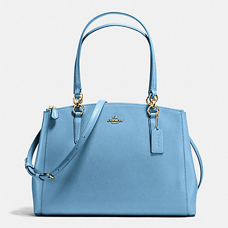COACH f36606 CHRISTIE CARRYALL IN CROSSGRAIN LEATHER IMITATION GOLD/BLUEJAY