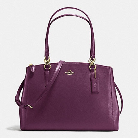 COACH F36606 CHRISTIE CARRYALL IN CROSSGRAIN LEATHER IMITATION-GOLD/PLUM