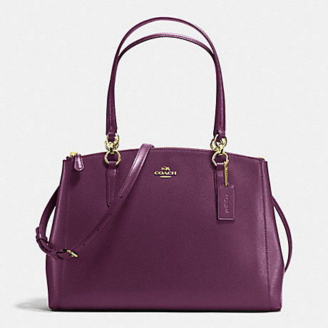 COACH f36606 CHRISTIE CARRYALL IN CROSSGRAIN LEATHER IMITATION GOLD/PLUM