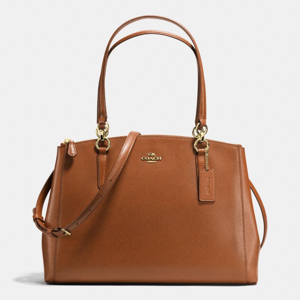 COACH F36606 CHRISTIE CARRYALL IN CROSSGRAIN LEATHER IMITATION-GOLD/SADDLE