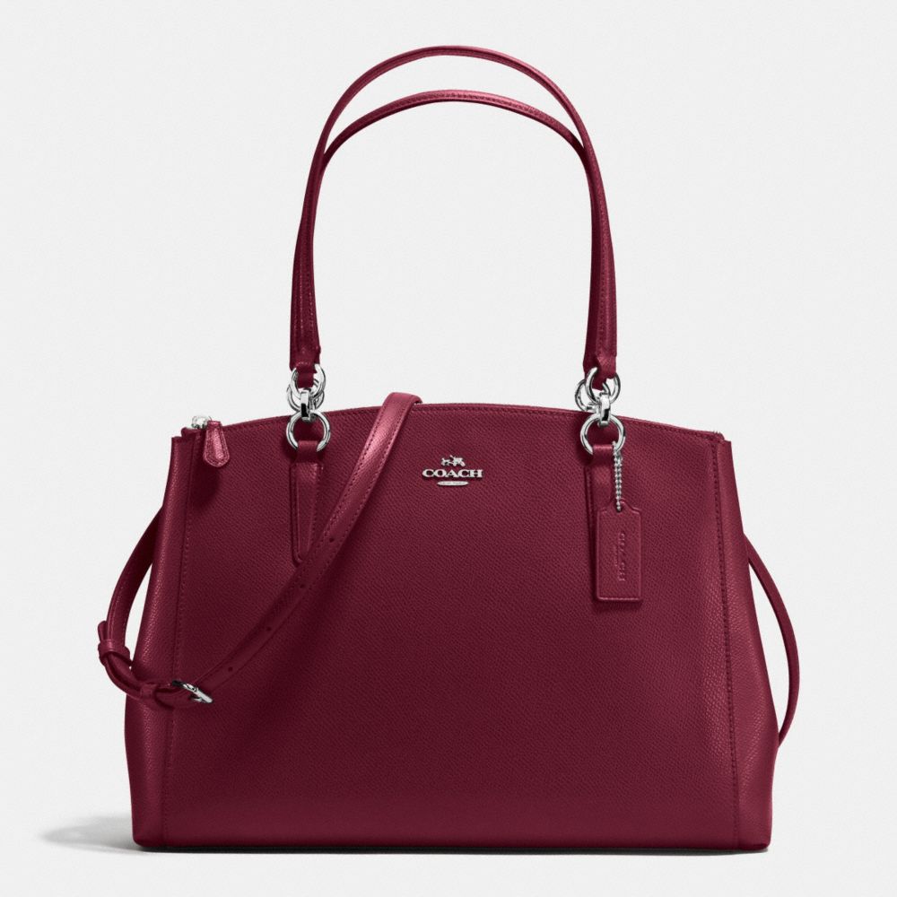 COACH F36606 - CHRISTIE CARRYALL IN CROSSGRAIN LEATHER SILVER/BURGUNDY