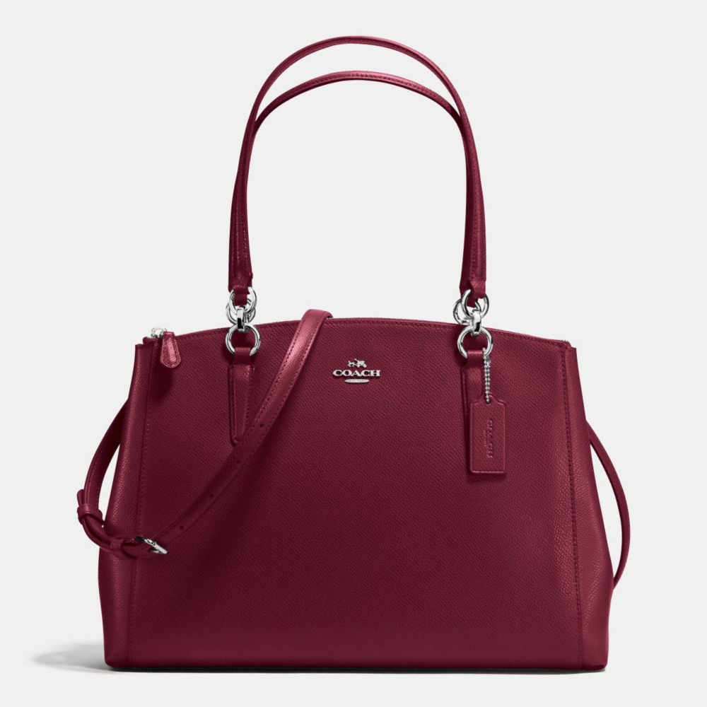 COACH F36606 CHRISTIE CARRYALL IN CROSSGRAIN LEATHER SILVER/BURGUNDY