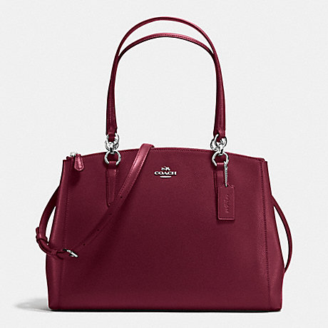 COACH f36606 CHRISTIE CARRYALL IN CROSSGRAIN LEATHER SILVER/BURGUNDY