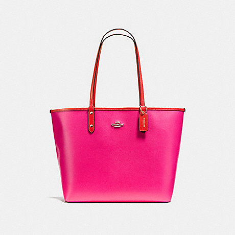 COACH REVERSIBLE CITY TOTE IN COATED CANVAS - IMITATION GOLD/CARMINE/PINK RUBY - f36609