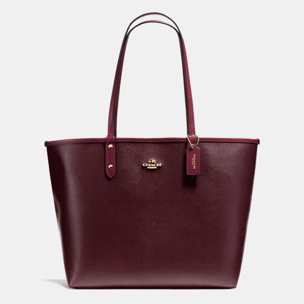 COACH F36609 Reversible City Tote In Coated Canvas IMITATION GOLD/OXBLOOD/BURGUNDY