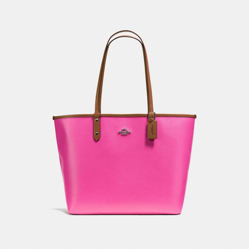 REVERSIBLE CITY TOTE IN COATED CANVAS - BLACK ANTIQUE NICKEL/BRIGHT FUCHSIA - COACH F36609