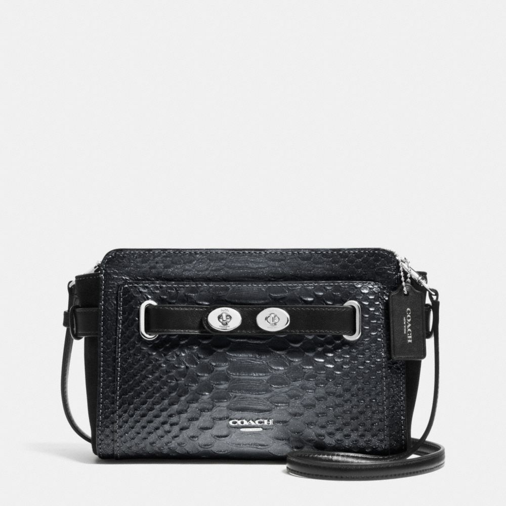 COACH f36623 BLAKE CROSSBODY IN METALLIC EXOTIC EMBOSSED LEATHER SILVER/BLACK/GUNMETAL