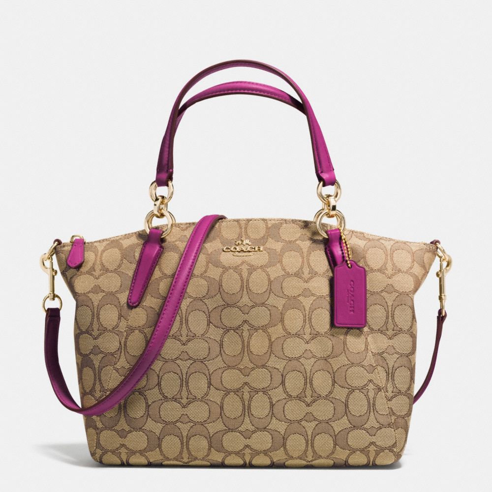 COACH F36625 SMALL KELSEY SATCHEL IN SIGNATURE IMITATION-GOLD/KHAKI/FUCHSIA