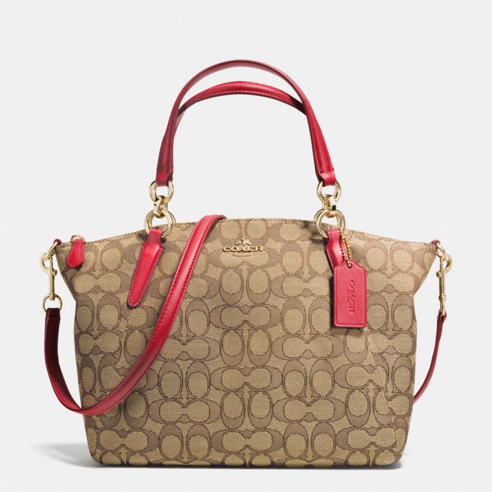 SMALL KELSEY SATCHEL IN SIGNATURE - IMITATION GOLD/KHAKI/CLASSIC RED - COACH F36625