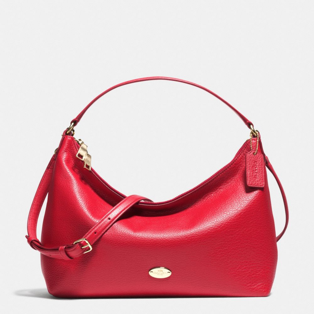 EAST/WEST CELESTE CONVERTIBLE HOBO IN PEBBLE LEATHER - f36628 - IMITATION GOLD/CLASSIC RED