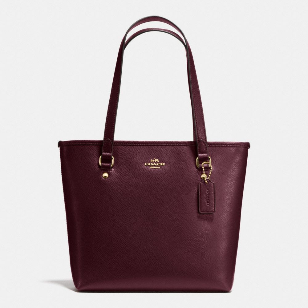 COACH F36632 Zip Top Tote In Crossgrain Leather IMITATION GOLD/OXBLOOD 1