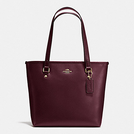 COACH F36632 ZIP TOP TOTE IN CROSSGRAIN LEATHER IMITATION-GOLD/OXBLOOD-1