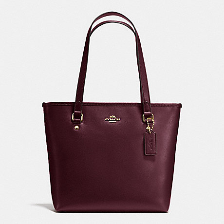 COACH f36632 ZIP TOP TOTE IN CROSSGRAIN LEATHER IMITATION GOLD/OXBLOOD 1