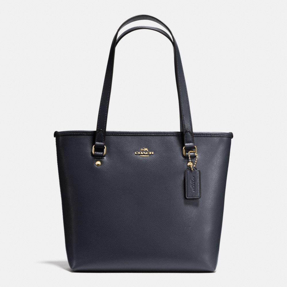 ZIP TOP TOTE IN CROSSGRAIN LEATHER - f36632 - IMITATION GOLD/MIDNIGHT