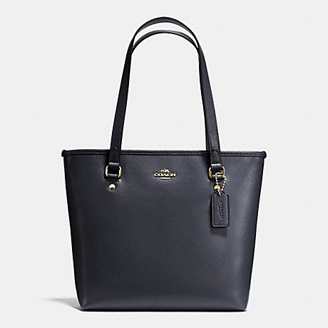 COACH f36632 ZIP TOP TOTE IN CROSSGRAIN LEATHER IMITATION GOLD/MIDNIGHT