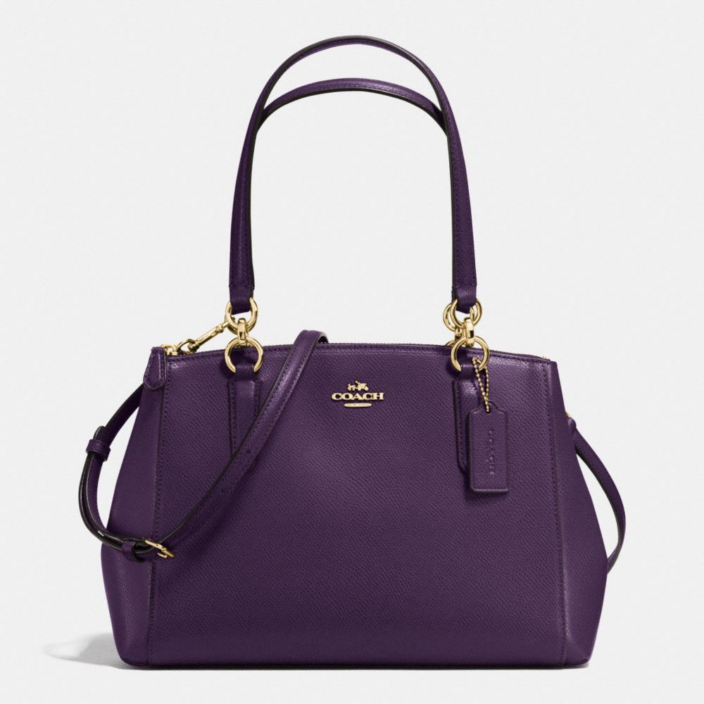SMALL CHRISTIE CARRYALL IN CROSSGRAIN LEATHER - IMITATION GOLD/AUBERGINE - COACH F36637