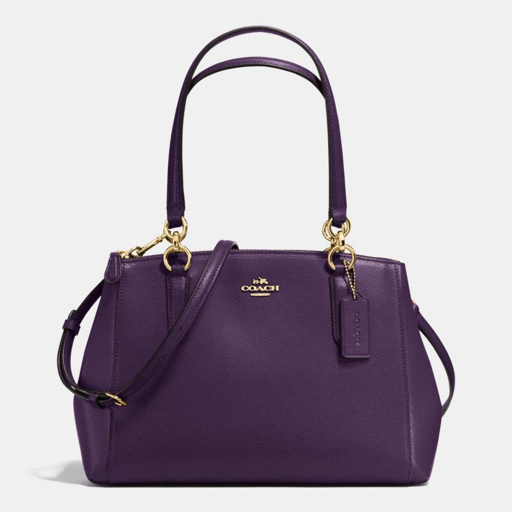 COACH SMALL CHRISTIE CARRYALL IN CROSSGRAIN LEATHER - IMITATION GOLD/AUBERGINE - F36637