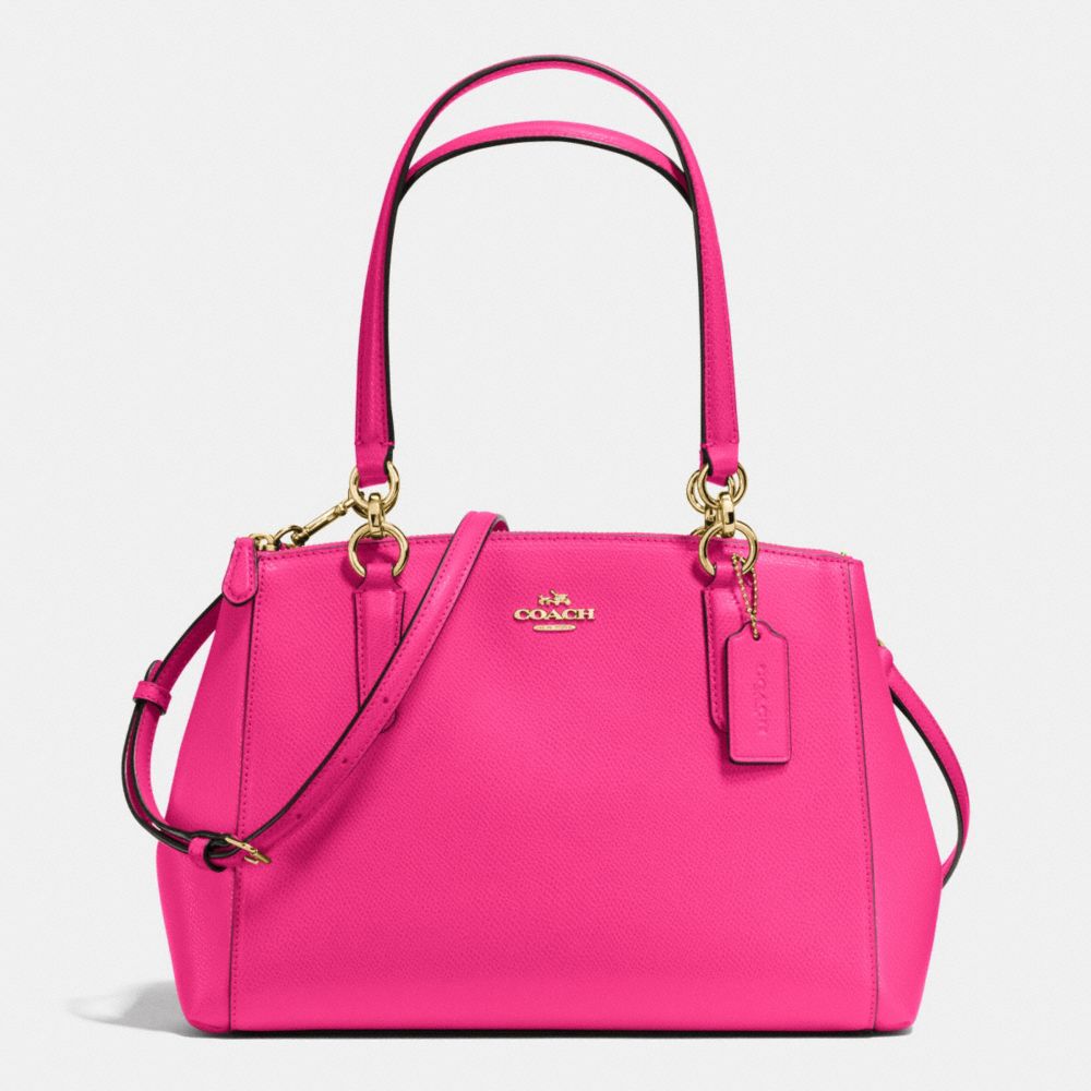 COACH SMALL CHRISTIE CARRYALL IN CROSSGRAIN LEATHER - IMITATION GOLD/PINK RUBY - F36637