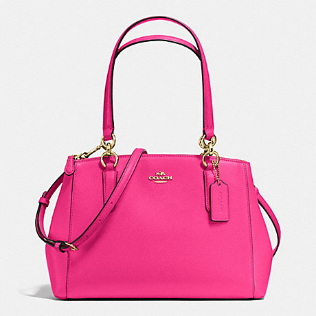 COACH F36637 SMALL CHRISTIE CARRYALL IN CROSSGRAIN LEATHER IMITATION-GOLD/PINK-RUBY
