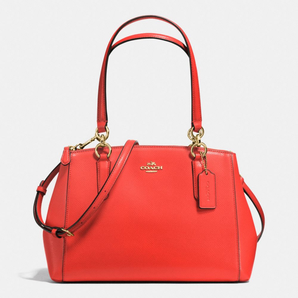 COACH SMALL CHRISTIE CARRYALL IN CROSSGRAIN LEATHER - IMITATION GOLD/CARMINE - f36637