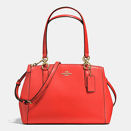 COACH SMALL CHRISTIE CARRYALL IN CROSSGRAIN LEATHER - IMITATION GOLD/CARMINE - f36637