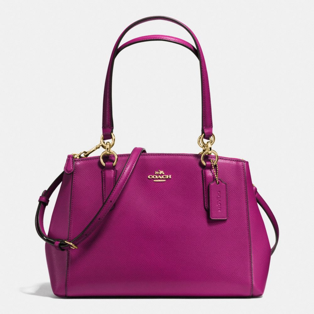 SMALL CHRISTIE CARRYALL IN CROSSGRAIN LEATHER - IMITATION GOLD/FUCHSIA - COACH F36637