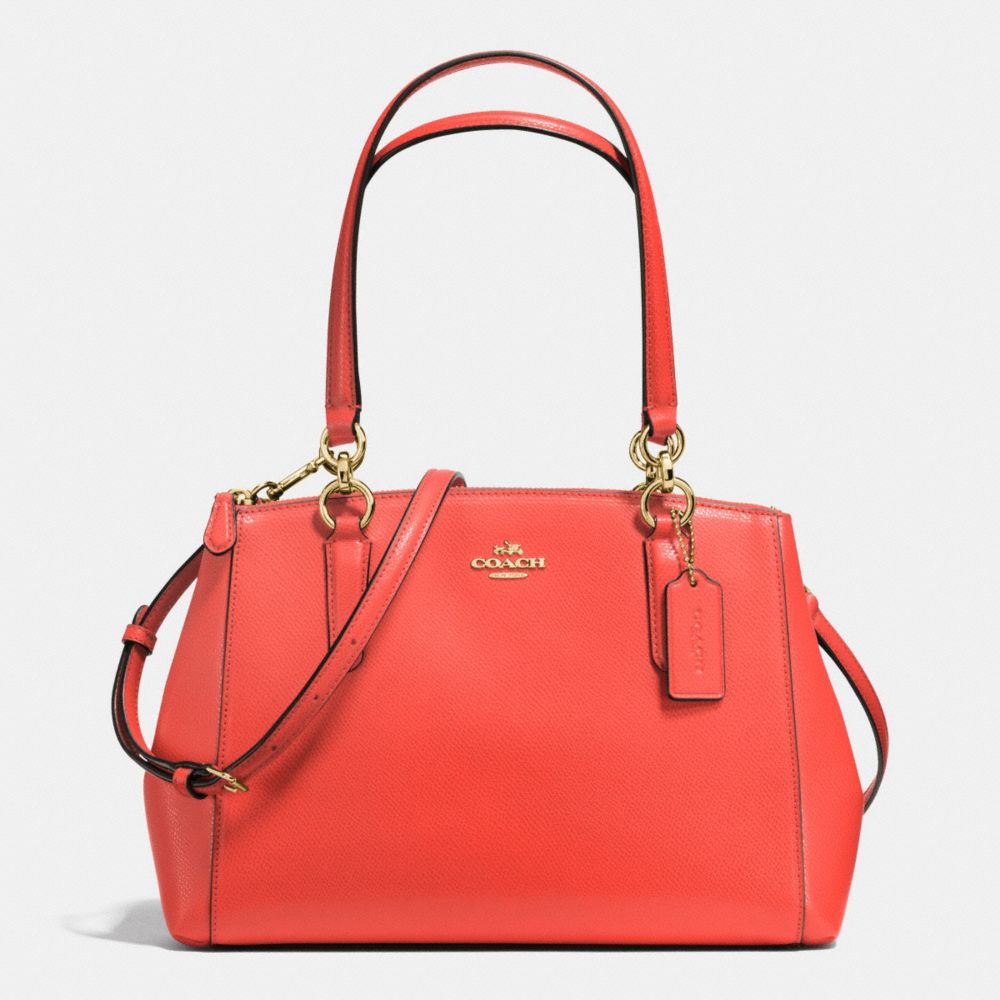 COACH f36637 SMALL CHRISTIE CARRYALL IN CROSSGRAIN LEATHER IMITATION GOLD/WATERMELON