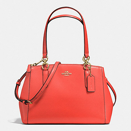COACH SMALL CHRISTIE CARRYALL IN CROSSGRAIN LEATHER - IMITATION GOLD/WATERMELON - f36637