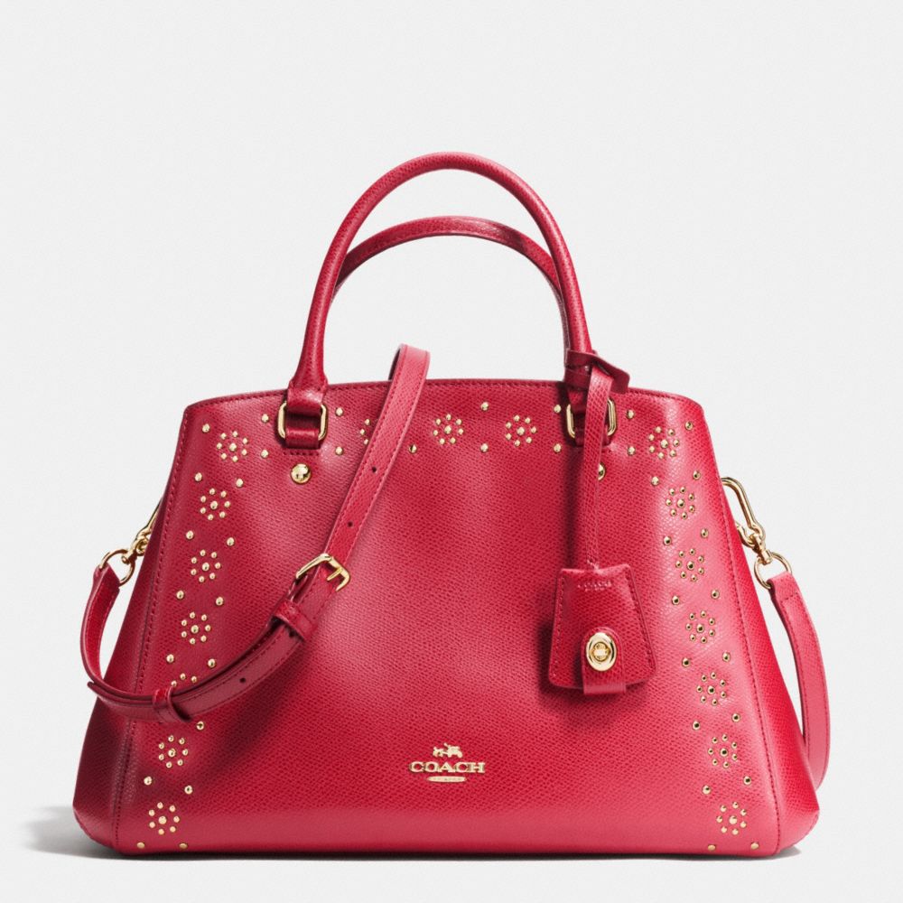 BORDER STUD SMALL MARGOT CARRYALL IN CROSSGRAIN LEATHER - f36640 - IMITATION GOLD/CLASSIC RED