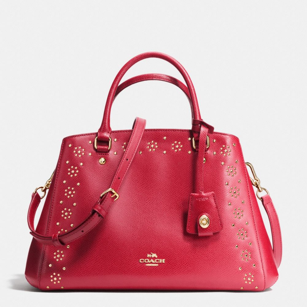 COACH BORDER STUD SMALL MARGOT CARRYALL IN CROSSGRAIN LEATHER - IMITATION GOLD/CLASSIC RED - F36640