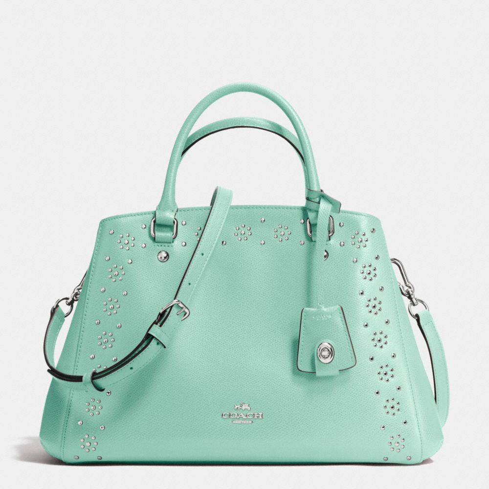 COACH BORDER STUD SMALL MARGOT CARRYALL IN CROSSGRAIN LEATHER - SILVER/SEAGLASS - F36640