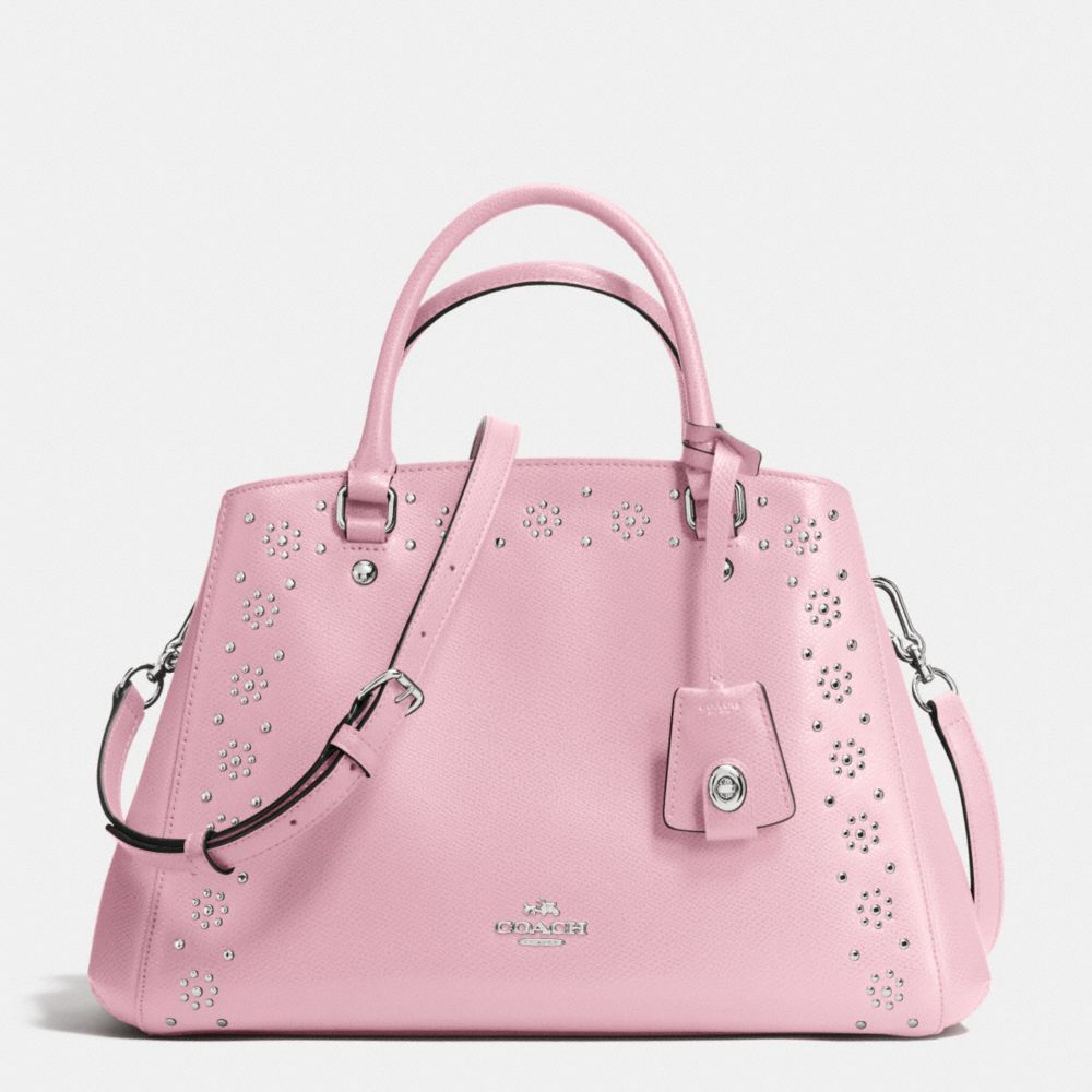 BORDER STUD SMALL MARGOT CARRYALL IN CROSSGRAIN LEATHER - SILVER/PETAL - COACH F36640